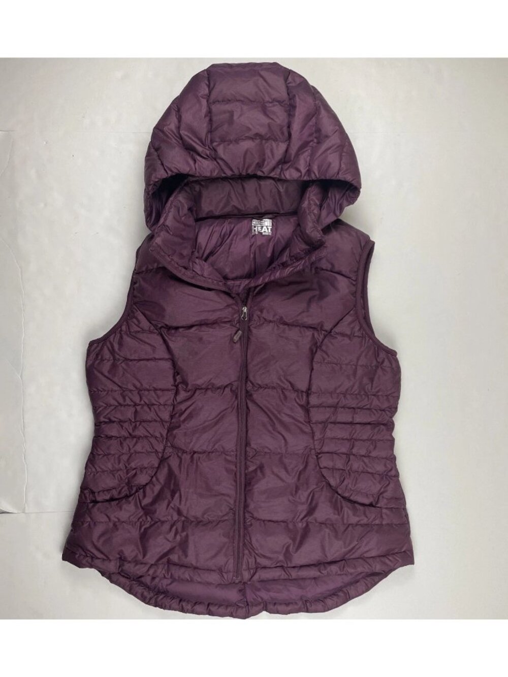 32 Degrees Heat Down Puffer Vest Women’s M Hooded Full Zip Packable Purple Light